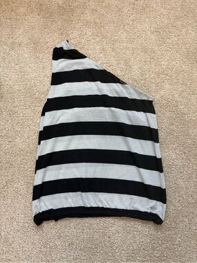 One-Shoulder Black and Light Gray Striped Top